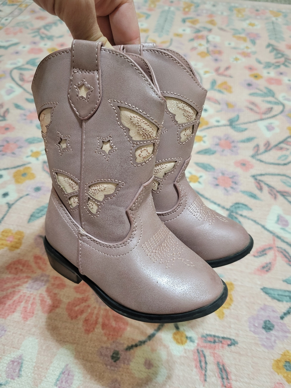 Cat & Jack Girls Pink Metallic Butterfly Cowboy Boots
